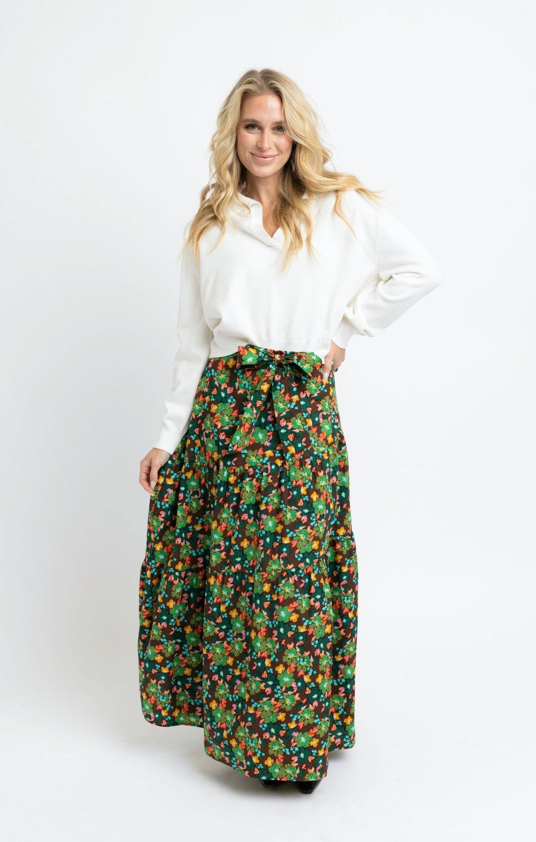 Floral Tie Maxi Skirt