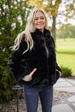 Load image into Gallery viewer, Black Faux Fur Reversible Bomber Jacket
