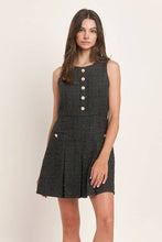 Load image into Gallery viewer, Sleeveless Tweed Pleated Mini Dress - Black
