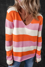 Load image into Gallery viewer, V Neck Casual Sweater - Orange Stripe
