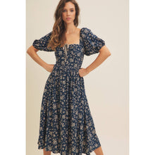 Load image into Gallery viewer, Square Neck Floral Midi Dress with Bow
