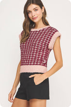 Load image into Gallery viewer, Sleeveless Check Tweed Knit Sweater Top
