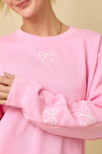 Load image into Gallery viewer, Pink Crewneck Long Sleeve Top with Bows
