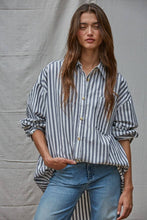 Load image into Gallery viewer, Woven Cotton Striped Oversized Shirt - Ivory Taupe
