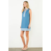 Load image into Gallery viewer, Split Neck Contrast Trim Denim Dress
