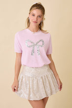 Load image into Gallery viewer, Short Sleeve Sweater Knit Top With Sequin Ribbon Bow
