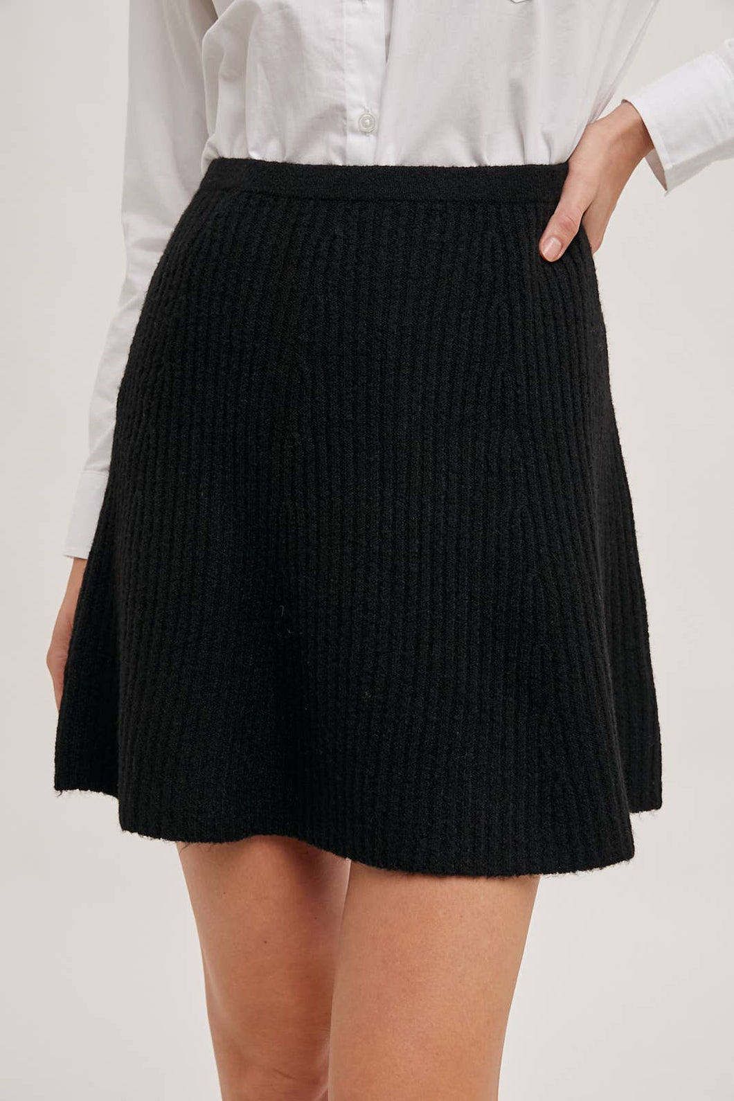 Black Ribbed Knit Mini Skirt