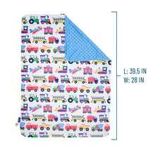 Load image into Gallery viewer, Trains Planes and Trucks Plush Blanket - Blue
