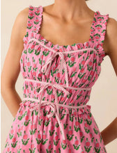 Load image into Gallery viewer, Pink Floral Print Tiered Dress with Ruched Bodice
