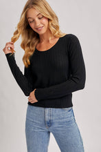 Load image into Gallery viewer, Long Sleeve Pointelle Black Top
