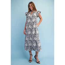 Load image into Gallery viewer, Floral Embroidered Black Gingham Print Midi Dress
