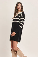 Load image into Gallery viewer, Stripe Collared Mini Sweater Dress - Black/Ivory
