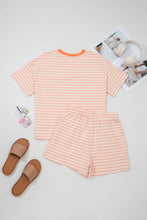 Load image into Gallery viewer, Pink Stripe Contrast Tee and Drawstring Shorts Set
