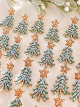 Load image into Gallery viewer, Blue Raffia Christmas Tree Earrings
