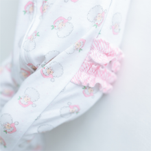 Load image into Gallery viewer, Santa Baby Print Ruffle Zip Footie - Pink
