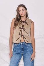 Load image into Gallery viewer, Faux Fur Bow Tie Front Vest - Taupe
