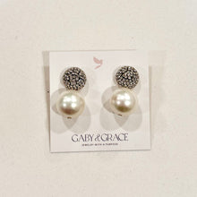 Load image into Gallery viewer, Celinè Pearl &amp; Pavé Stud Earrings
