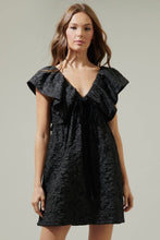 Load image into Gallery viewer, Arielle Jacquard Mini Babydoll Dress - Black
