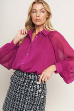 Load image into Gallery viewer, Berry Raglan Sleeve Button Down Top
