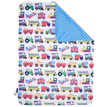 Load image into Gallery viewer, Trains Planes and Trucks Plush Blanket - Blue
