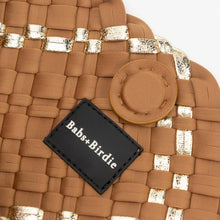 Load image into Gallery viewer, The Charli Large Woven Neoprene Tote with Wristlet: Cocoa with Gold Stripe
