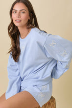 Load image into Gallery viewer, Light Blue Crewneck Long Sleeve Top with Bows
