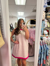 Load image into Gallery viewer, Textured Sleeveless Oatmeal &amp; Pink Mini Dress
