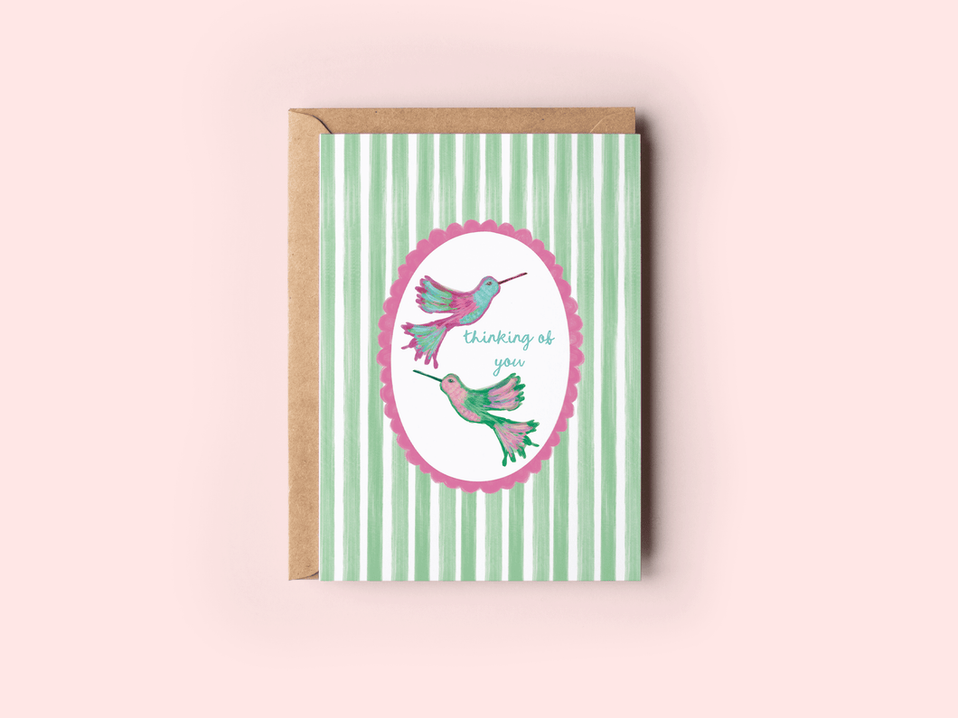 Thinking of You Hummingbirds Striped Greeting Card