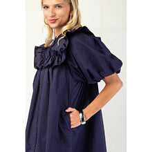 Load image into Gallery viewer, Puff Sleeve Navy Ruffle Dress
