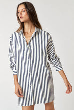 Load image into Gallery viewer, Navy Striped Collar Button Up Mini Dress
