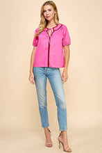 Load image into Gallery viewer, Pink Embroidery Trim Puff Sleeve
