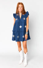 Load image into Gallery viewer, Aubrey Ruffle Short Dress - Navy/Silver Star
