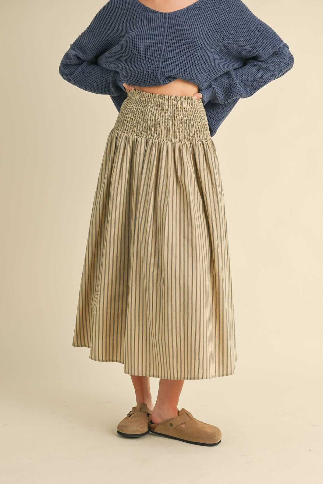 Natural Stripe Smocking Skirt