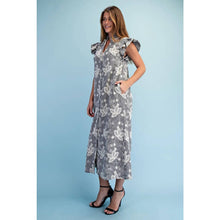 Load image into Gallery viewer, Floral Embroidered Black Gingham Print Midi Dress
