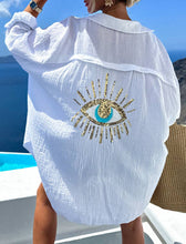 Load image into Gallery viewer, White Button-Down Shirt with Eye Embroidery
