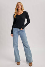 Load image into Gallery viewer, Long Sleeve Pointelle Black Top
