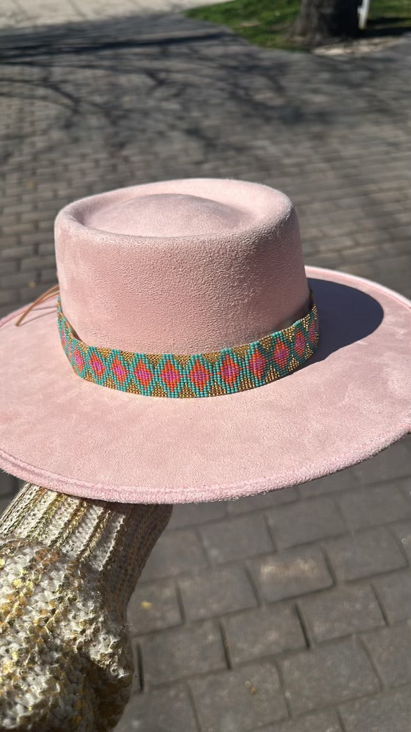 Beaded Hatband - Pink, Orange & Turquoise Diamond