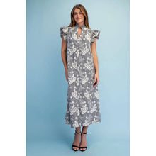 Load image into Gallery viewer, Floral Embroidered Black Gingham Print Midi Dress
