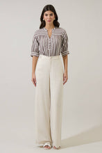 Load image into Gallery viewer, Catana Tan &amp; White Striped Split Neck Top
