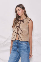 Load image into Gallery viewer, Faux Fur Bow Tie Front Vest - Taupe
