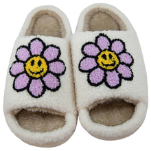 Load image into Gallery viewer, Lavender Daisy Happy Face Open Toed Slippers
