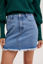 Load image into Gallery viewer, High-Waist Denim Raw Hem Mini Skirt - Light Wash
