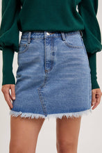 Load image into Gallery viewer, High-Waist Denim Raw Hem Mini Skirt - Light Wash
