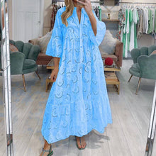 Load image into Gallery viewer, Blue Eyelet V-Neck Flowy Summer Dress
