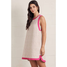 Load image into Gallery viewer, Textured Sleeveless Oatmeal &amp; Pink Mini Dress
