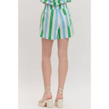 Load image into Gallery viewer, Blue &amp; Green Striped High Waist Shorts
