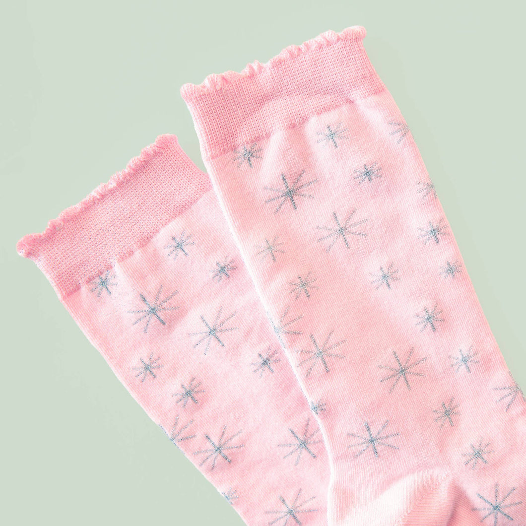 Star Crew Socks | Pink & Silver