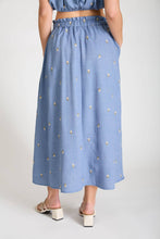 Load image into Gallery viewer, Embroidered Floral Midi Denim Skirt
