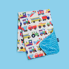 Load image into Gallery viewer, Trains Planes and Trucks Plush Blanket - Blue
