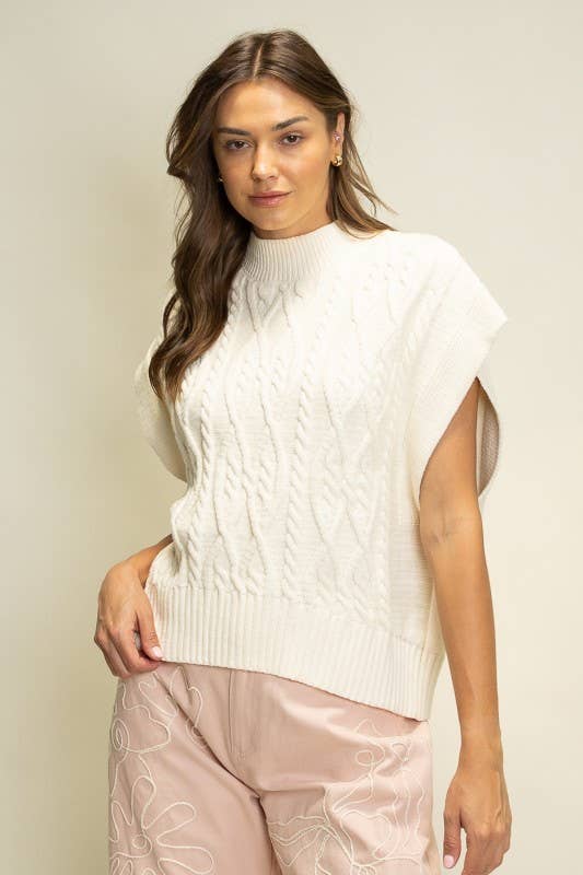 Cream Cable Knit Cap Sleeve Sweater